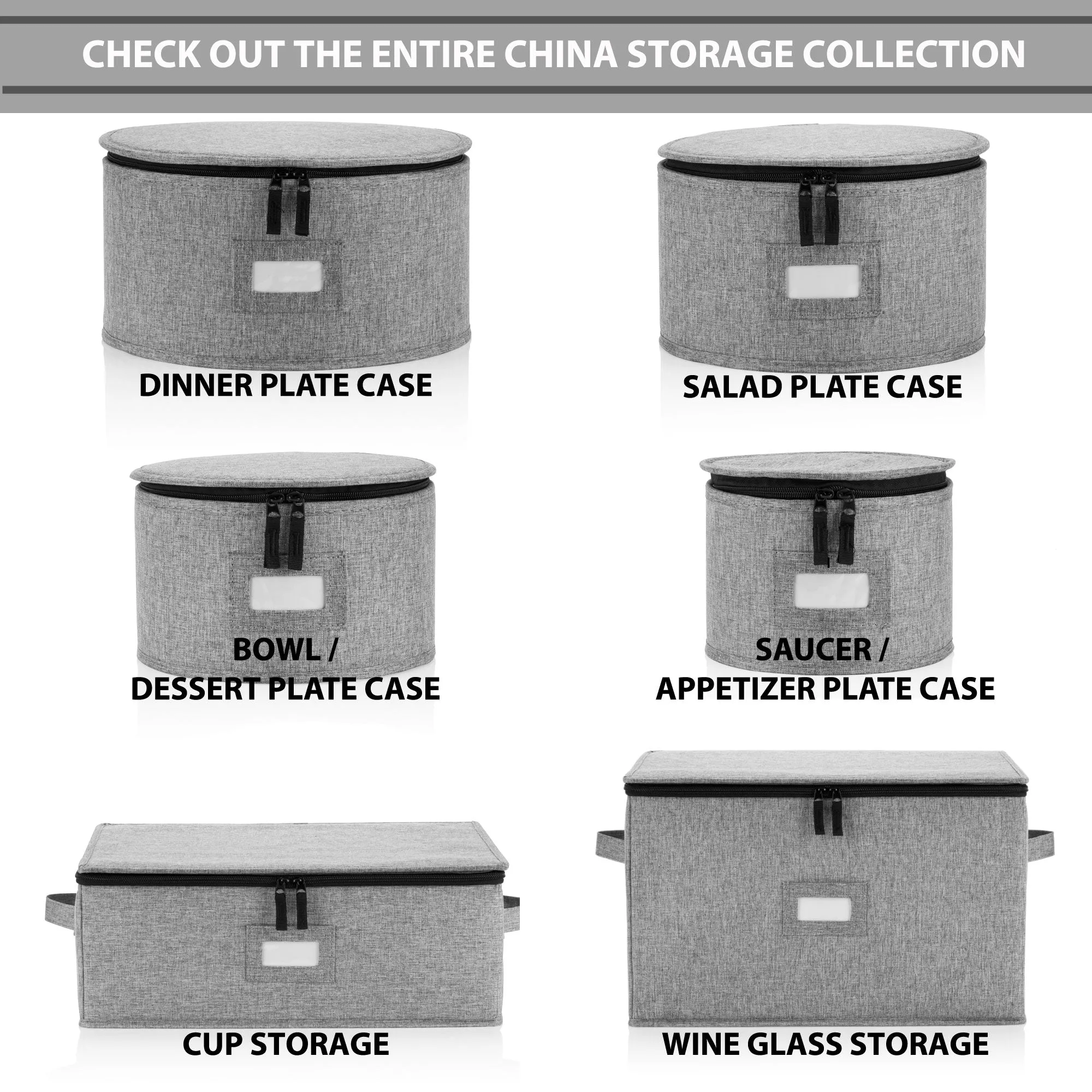 China Storage Case for Bowls or Dessert Plates - 8.5" W x 6" H - Includes 12 Felt Dividers