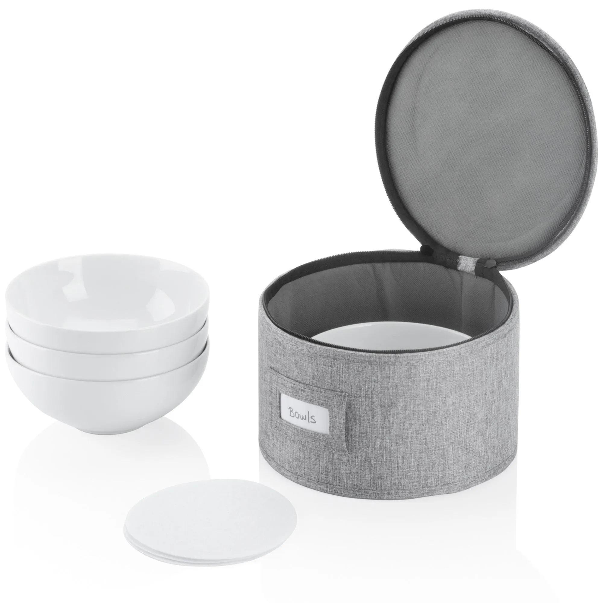 China Storage Case for Bowls or Dessert Plates - 8.5" W x 6" H - Includes 12 Felt Dividers