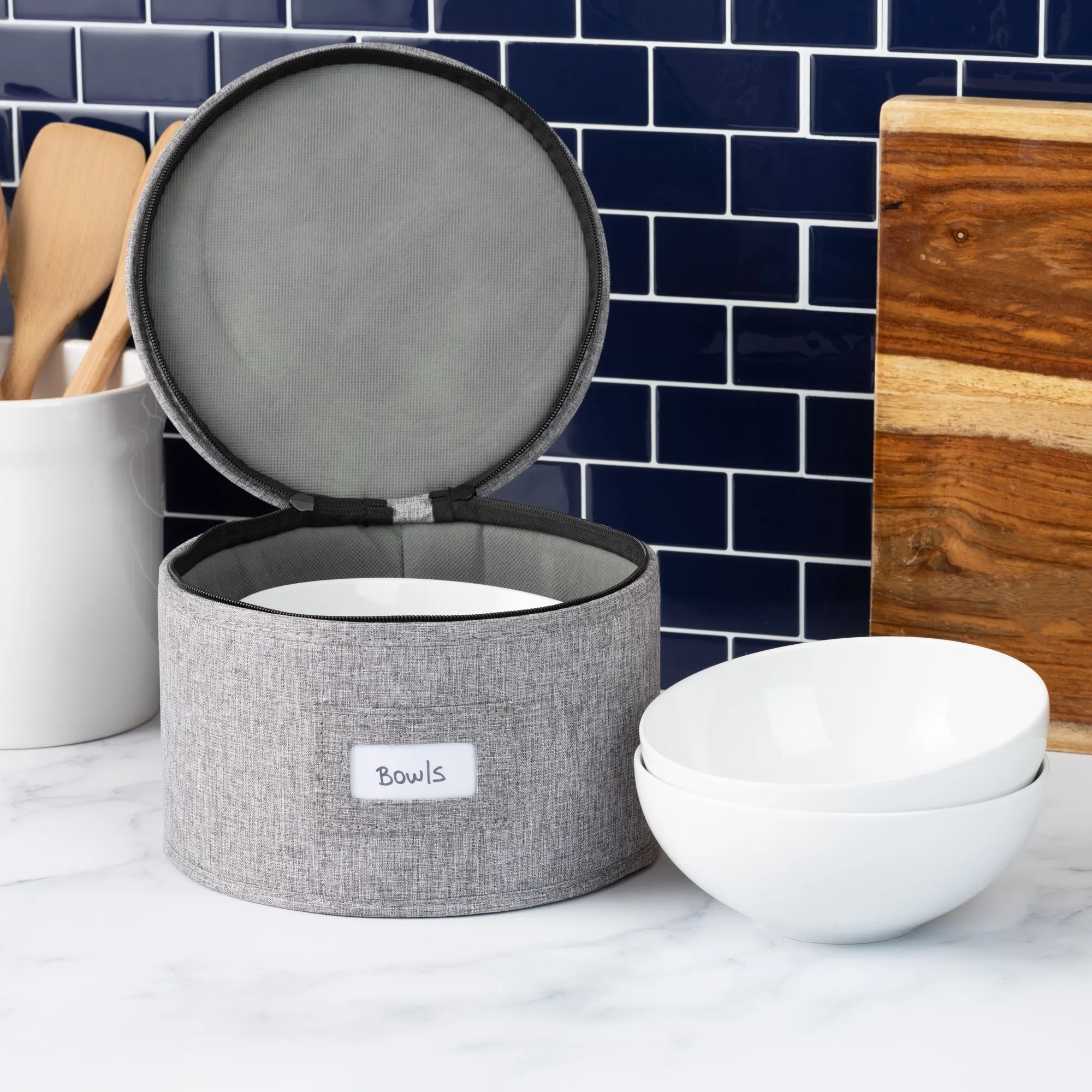 China Storage Case for Bowls or Dessert Plates - 8.5" W x 6" H - Includes 12 Felt Dividers