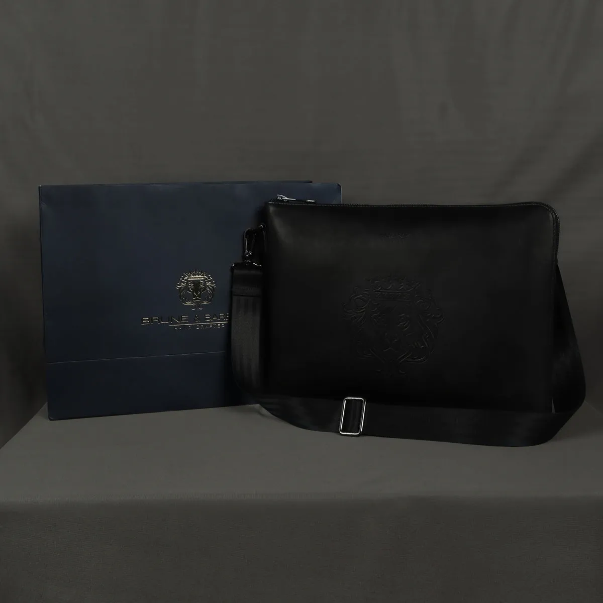 Classic Black Leather Stylish Cool laptop Sleeves/Messenger bag with Zip Compartment  By Brune & Bareskin