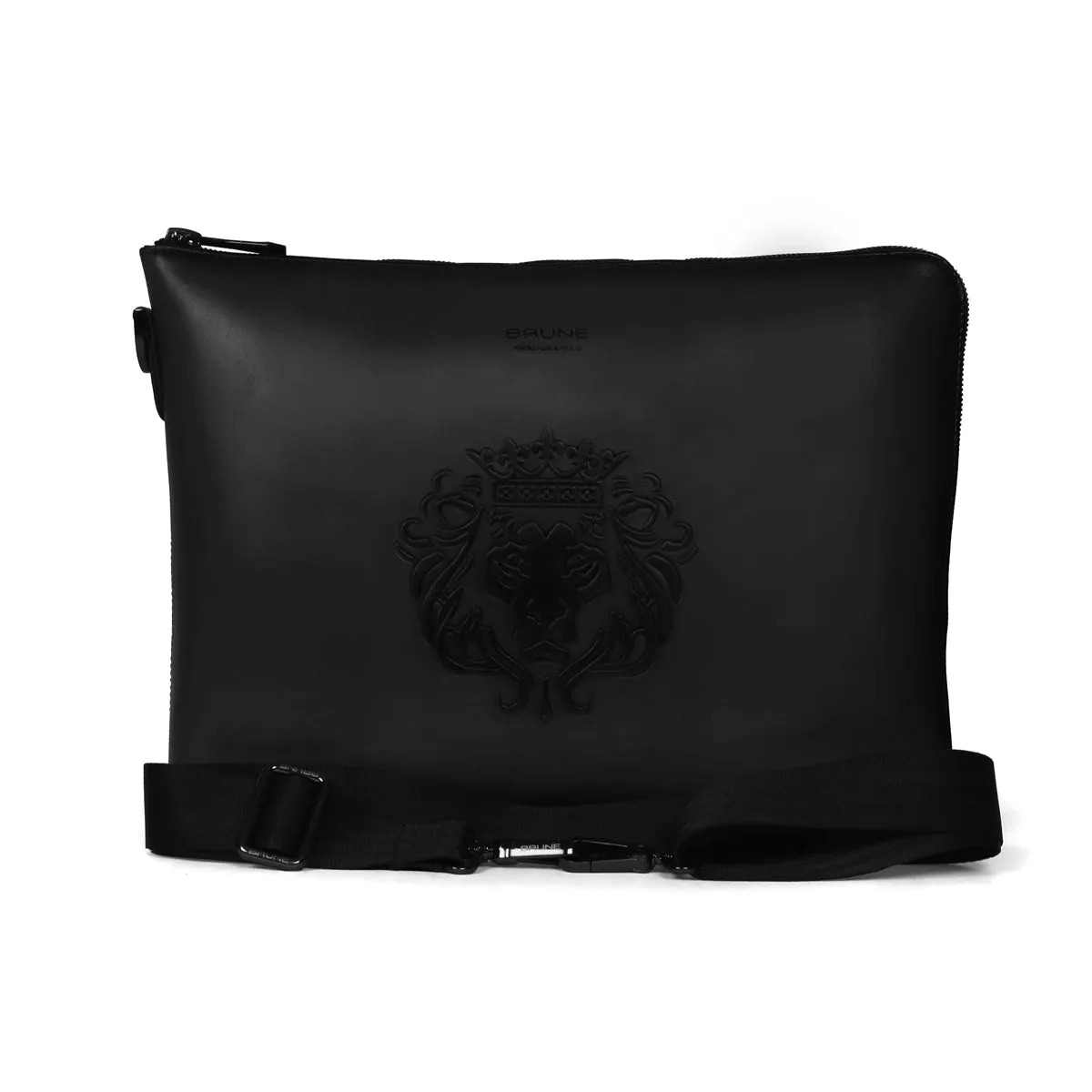 Classic Black Leather Stylish Cool laptop Sleeves/Messenger bag with Zip Compartment  By Brune & Bareskin
