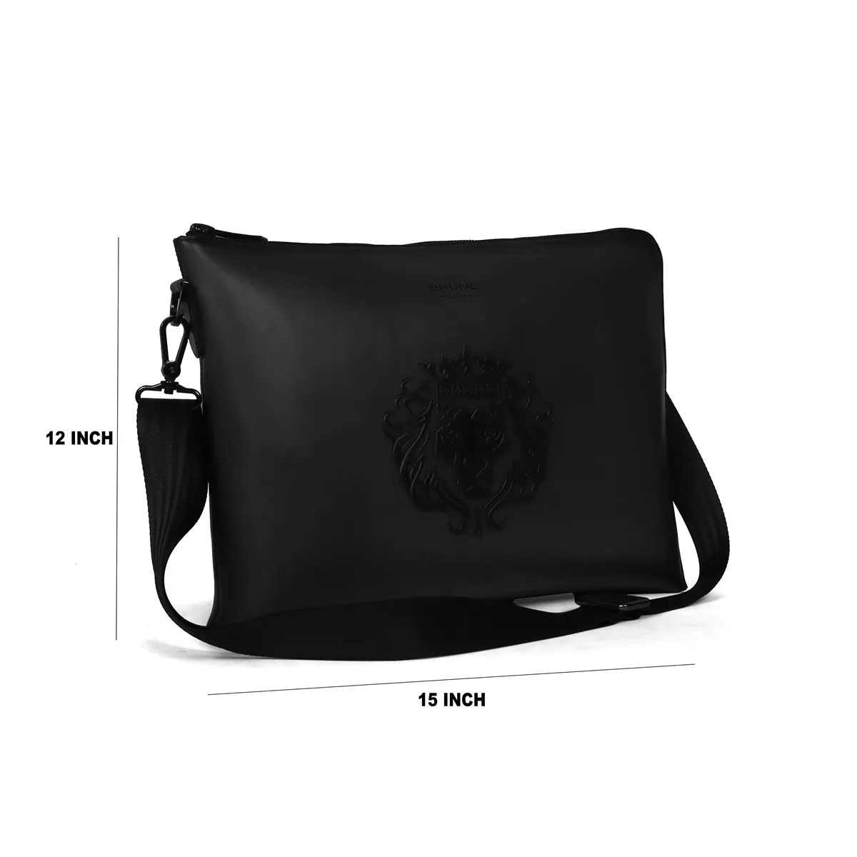 Classic Black Leather Stylish Cool laptop Sleeves/Messenger bag with Zip Compartment  By Brune & Bareskin