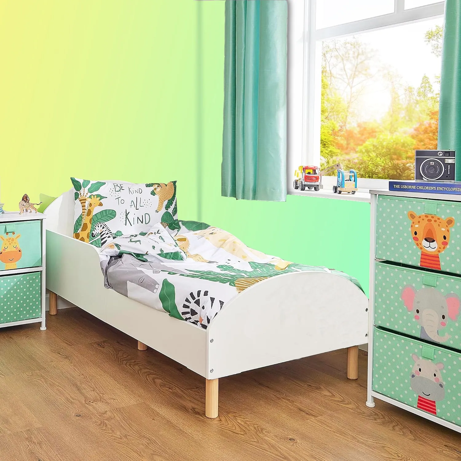 Classic White Wooden Kids Bed with Side Protectors | Beds for Toddlers | White | 18m - 5 Years