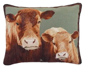 Cow & Calf 16"x20" Needlpoint Pillow