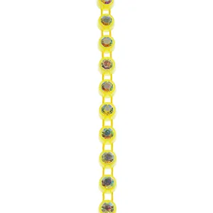 Crystal Lane Rhinestone Banding 1yd 1-Row SS12 Bright Yellow Casing/ Crystal Aurora Borealis