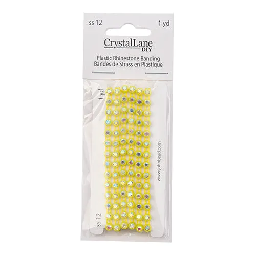 Crystal Lane Rhinestone Banding 1yd 1-Row SS12 Bright Yellow Casing/ Crystal Aurora Borealis