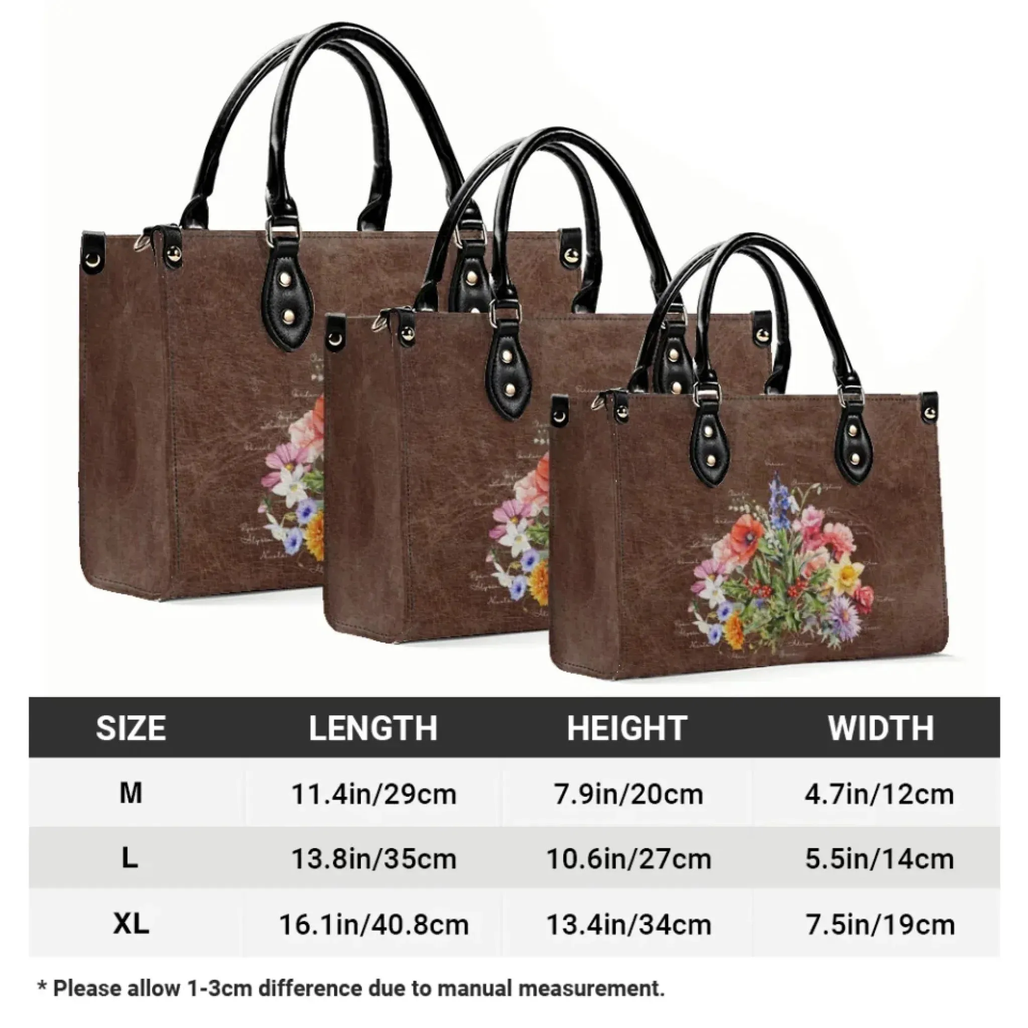 Custom Birth Month Flower Bouquet Top-Grain Leather Handbag
