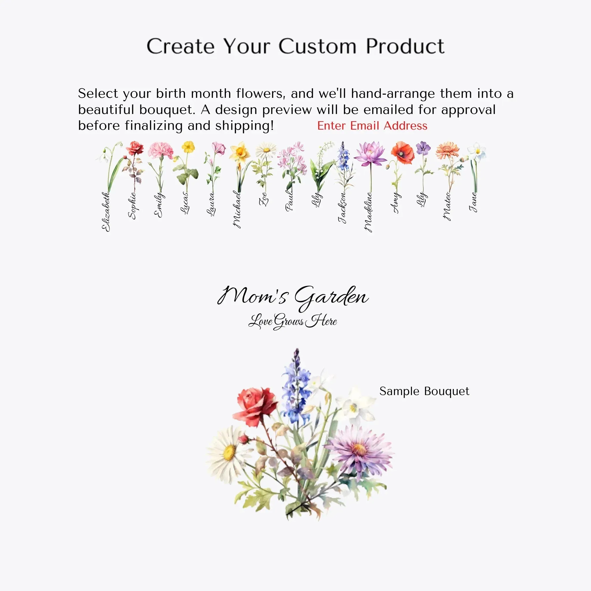 Custom Birth Month Flower Bouquet Top-Grain Leather Handbag