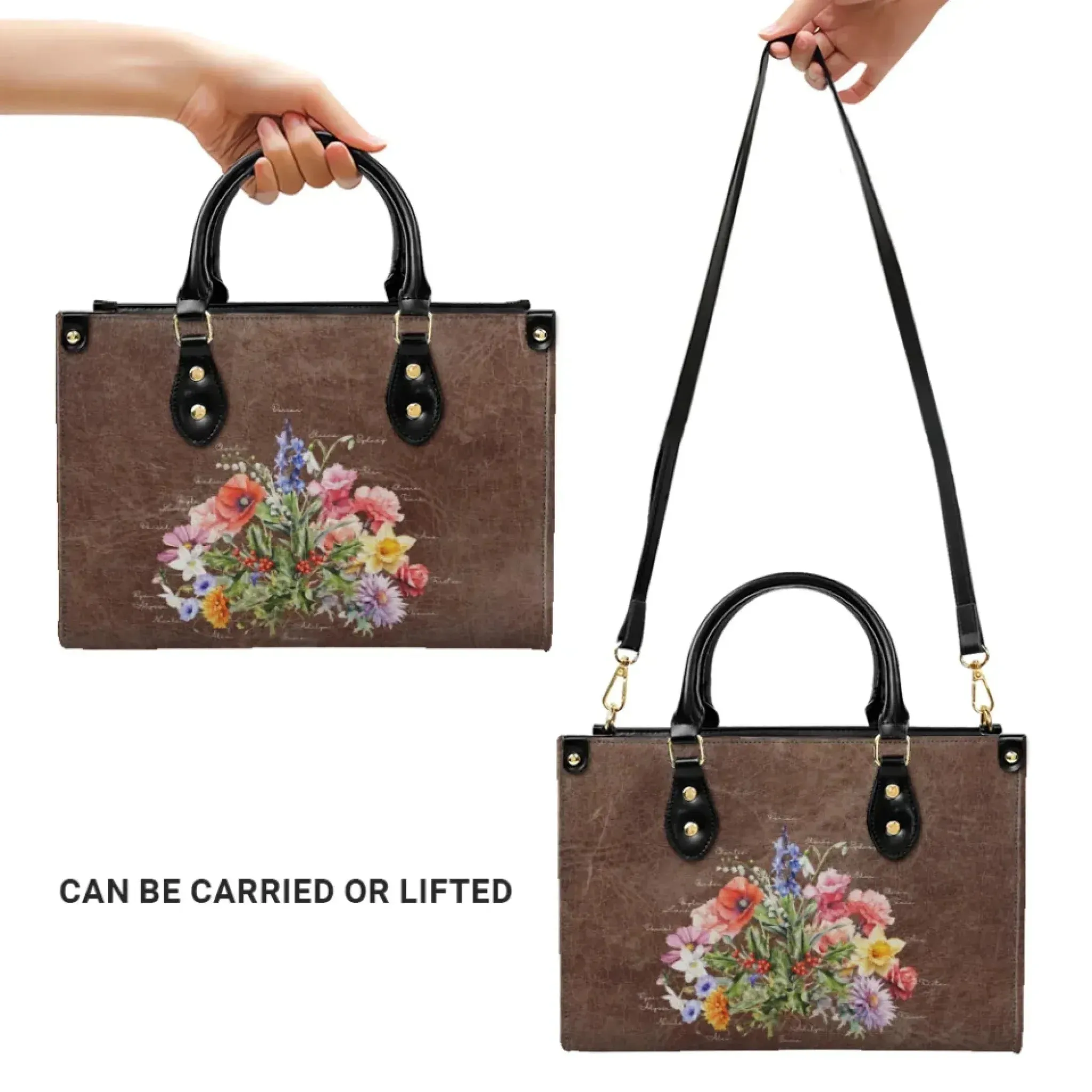 Custom Birth Month Flower Bouquet Top-Grain Leather Handbag
