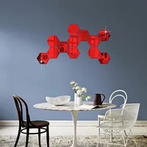 DecorWear 12 Hexagon Mirror Wall Stickers Red Mirror Stickers For Wall Stickers for Wall Size (10.5x12.1)Cm Acrylic Mirror Wall Decor Sticker, Wall Mirror Stickers, 3D Unframed Hexagonal Wall Stickers