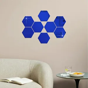 DecorWear 8 Hexagon Mirror Wall Stickers Blue Mirror Stickers for Wall Stickers for Wall Size (10.5x12.1) Cm 3D Acrylic Mirror Wall Decor Sticker, Wall Mirror Stickers, Unframed Hexagonal Stickers