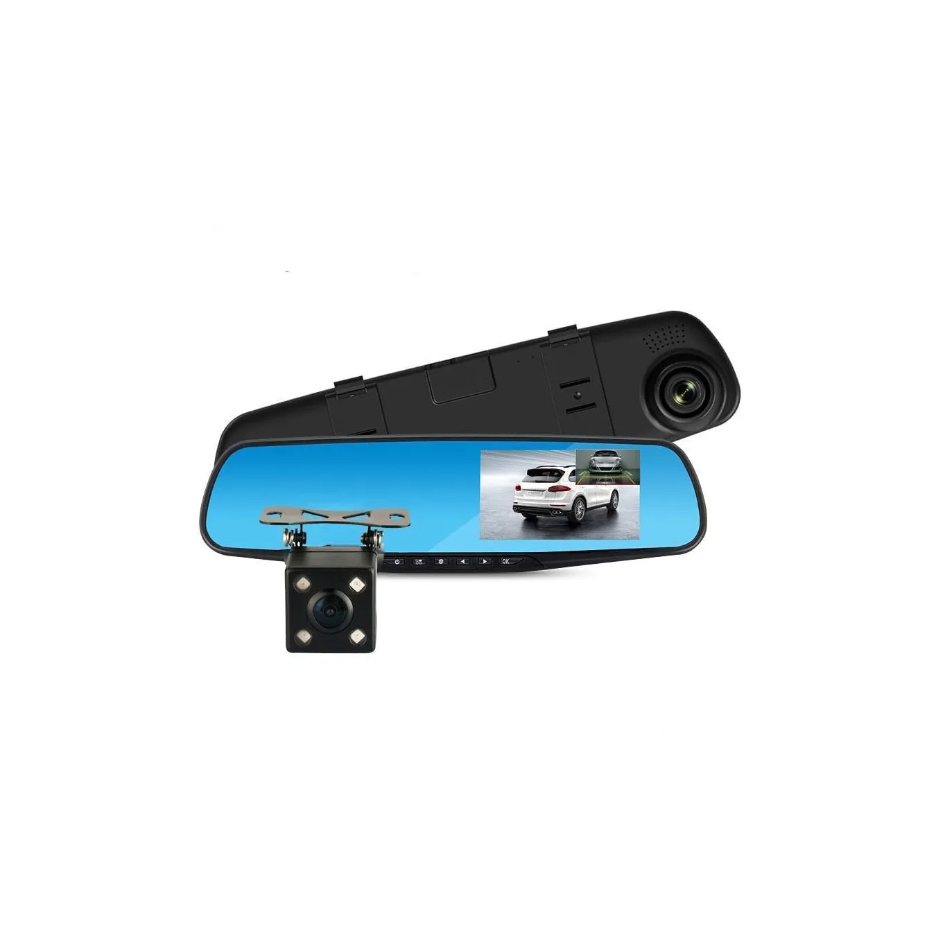 Dual Lens Car Mirror Dash Cam Recorder Rear View Camera (Full set)