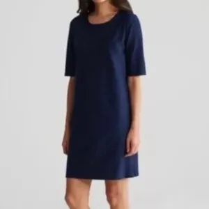 Eileen Fisher Washable Crepe Navy A-Line Dress Size S