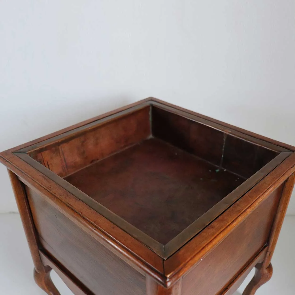 French Provincial Walnut Copper Lined Square Planter Stand