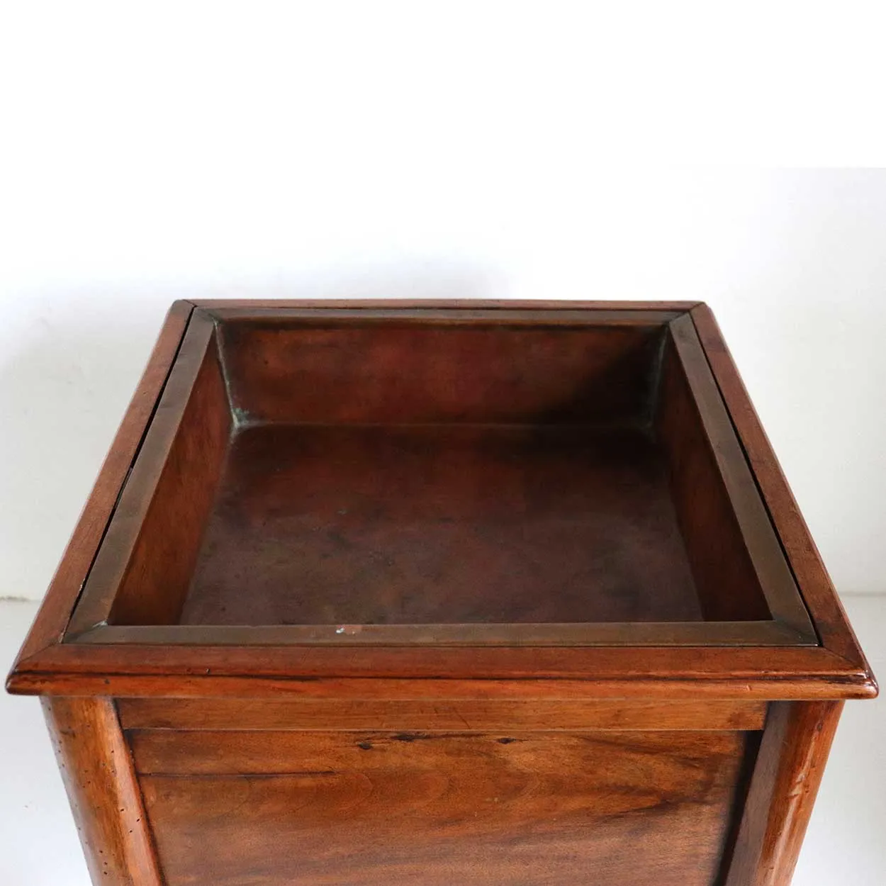 French Provincial Walnut Copper Lined Square Planter Stand