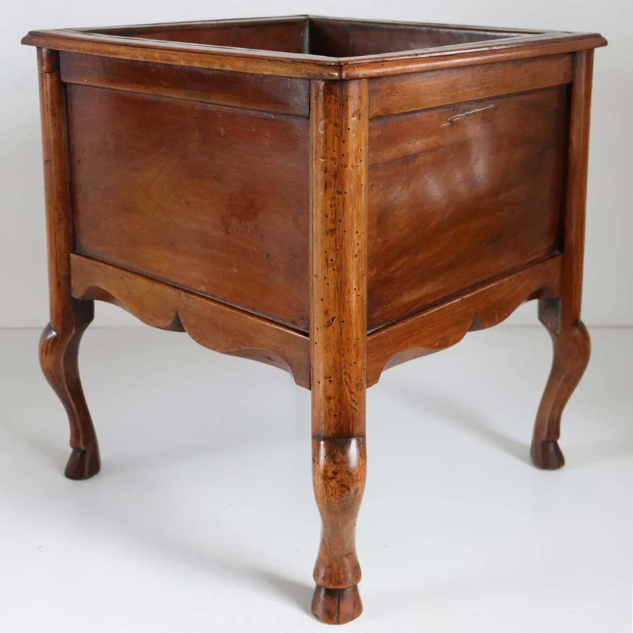 French Provincial Walnut Copper Lined Square Planter Stand