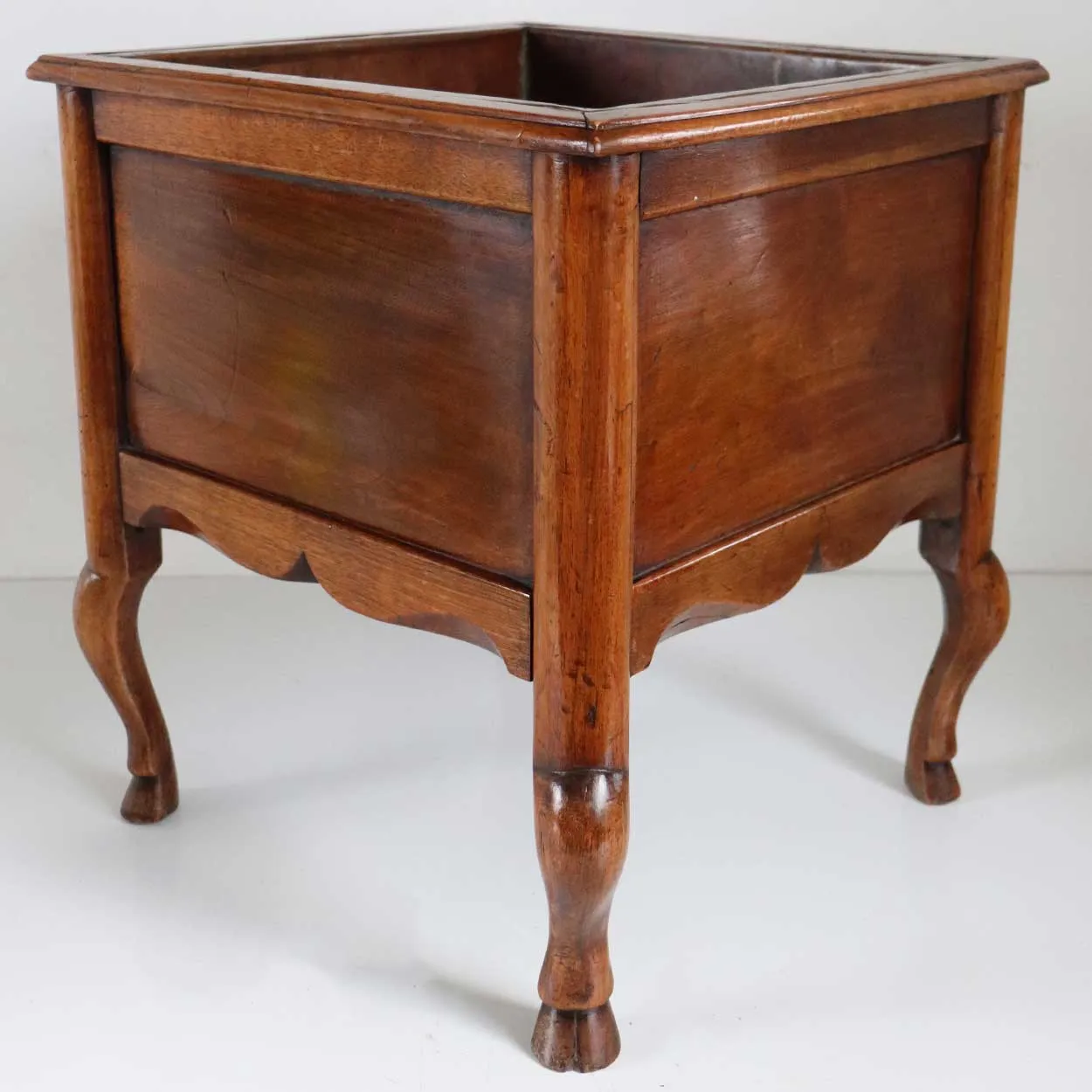 French Provincial Walnut Copper Lined Square Planter Stand
