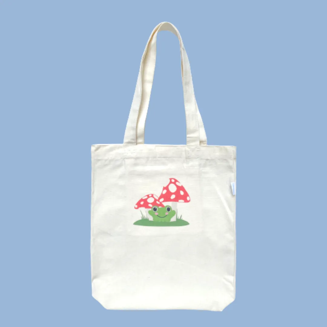 Frog and Mushroom Tote Bag