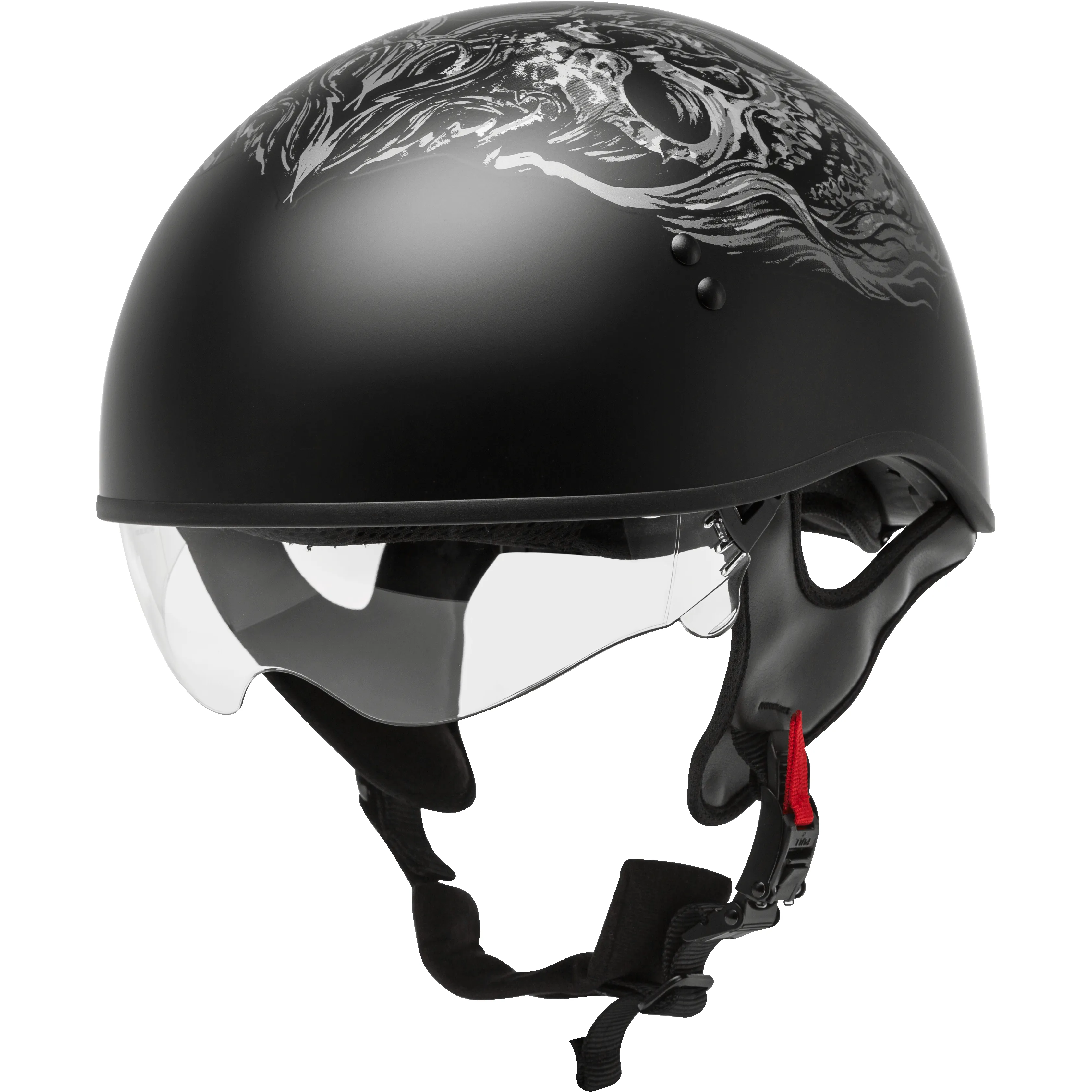 GMAX  HH-65 Half Helmet Ghost/Rip Naked Matte Black/Silver