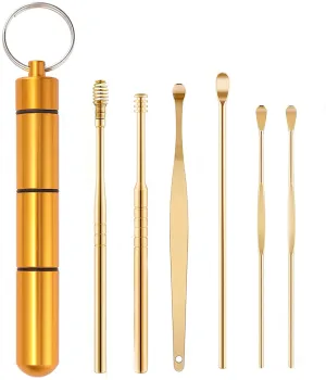 GRANG Ear Pick Earwax Removal Kit, Ear Cleansing Tool Set, Stainless Steel Ear Pick Tools Reusable Ear Cleaner, Ear Pick Set with Keychain Box Utility to 6 Pcs Rose Gold