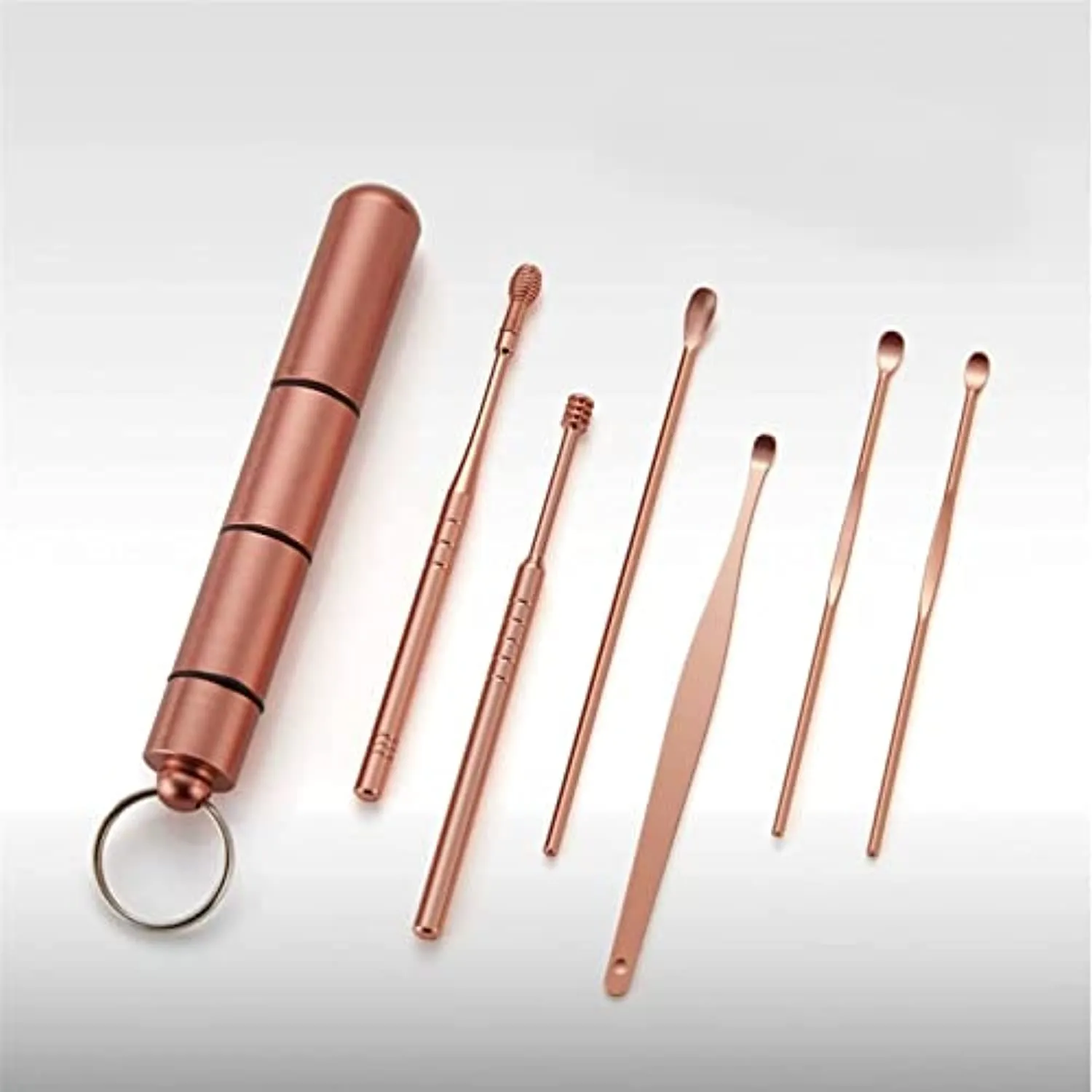 GRANG Ear Pick Earwax Removal Kit, Ear Cleansing Tool Set, Stainless Steel Ear Pick Tools Reusable Ear Cleaner, Ear Pick Set with Keychain Box Utility to 6 Pcs Rose Gold