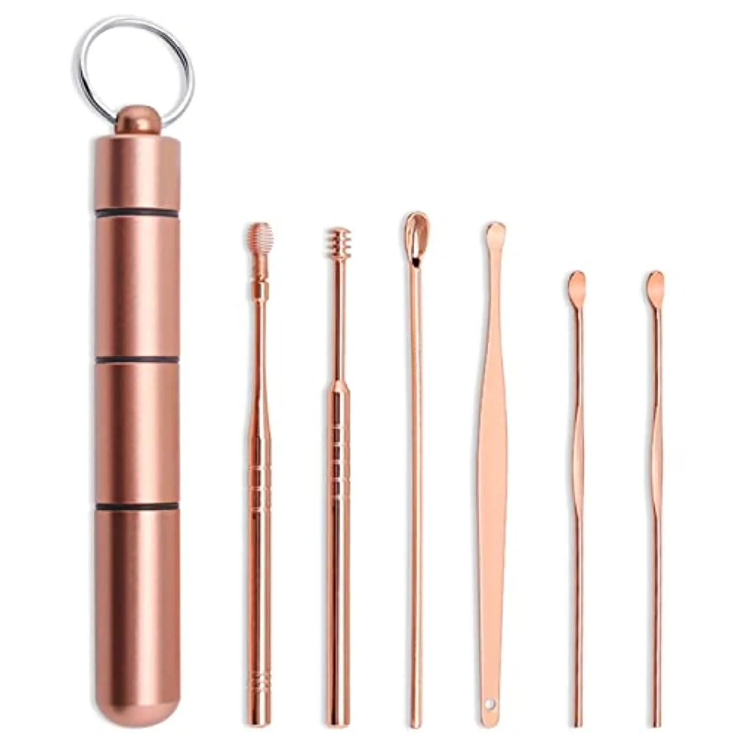 GRANG Ear Pick Earwax Removal Kit, Ear Cleansing Tool Set, Stainless Steel Ear Pick Tools Reusable Ear Cleaner, Ear Pick Set with Keychain Box Utility to 6 Pcs Rose Gold