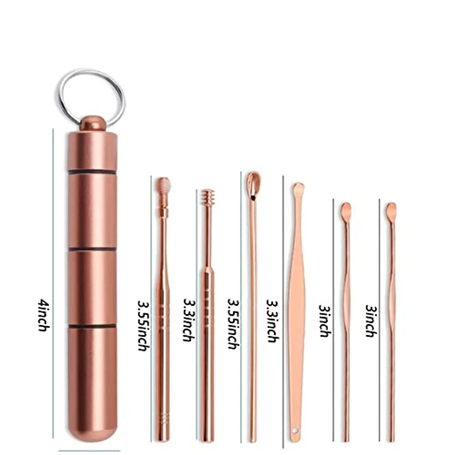 GRANG Ear Pick Earwax Removal Kit, Ear Cleansing Tool Set, Stainless Steel Ear Pick Tools Reusable Ear Cleaner, Ear Pick Set with Keychain Box Utility to 6 Pcs Rose Gold