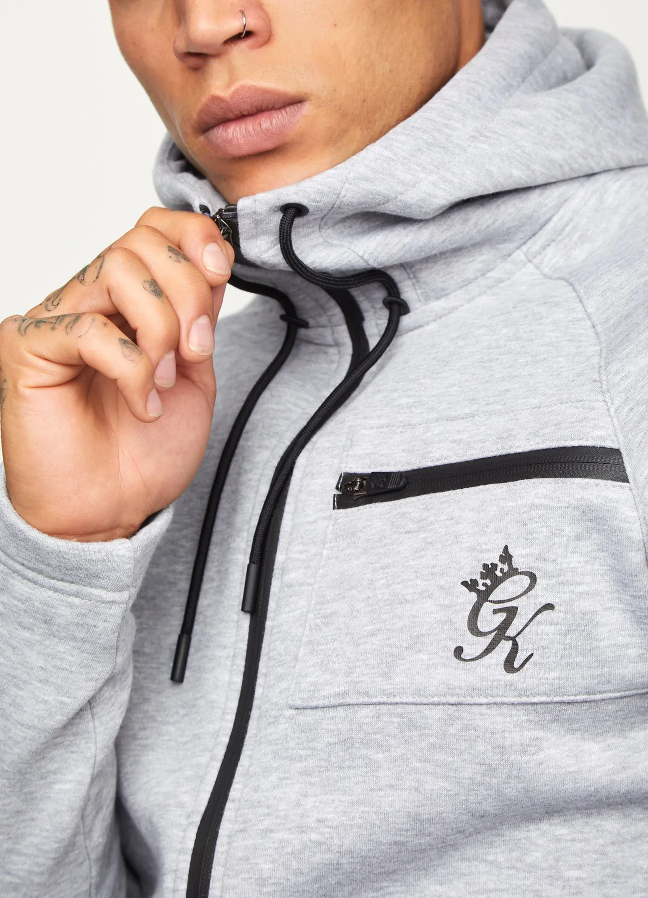 Gym King Traction Full Zip Hoodie Light Grey Marl