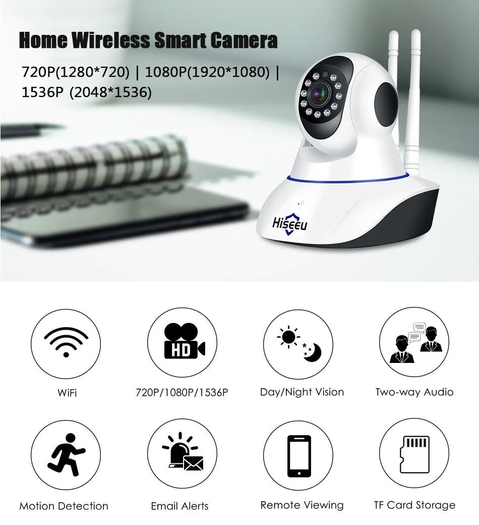 Home Security Surveillance Camera with Wifi Night Vision and 32GB Card
