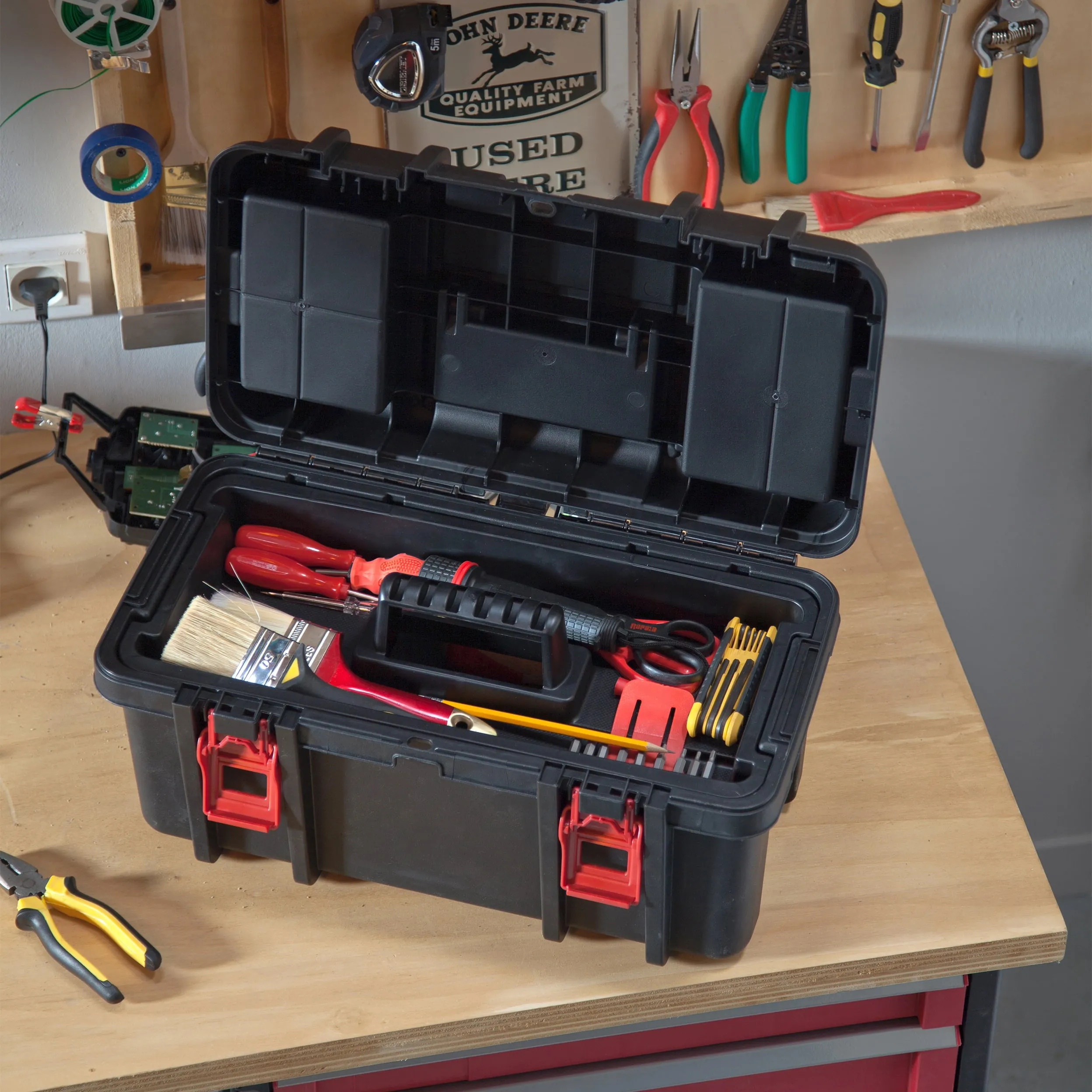 Hyper Tough 16-Inch Toolbox Heavy-Duty Plastic Tool And Hardware Storage Black