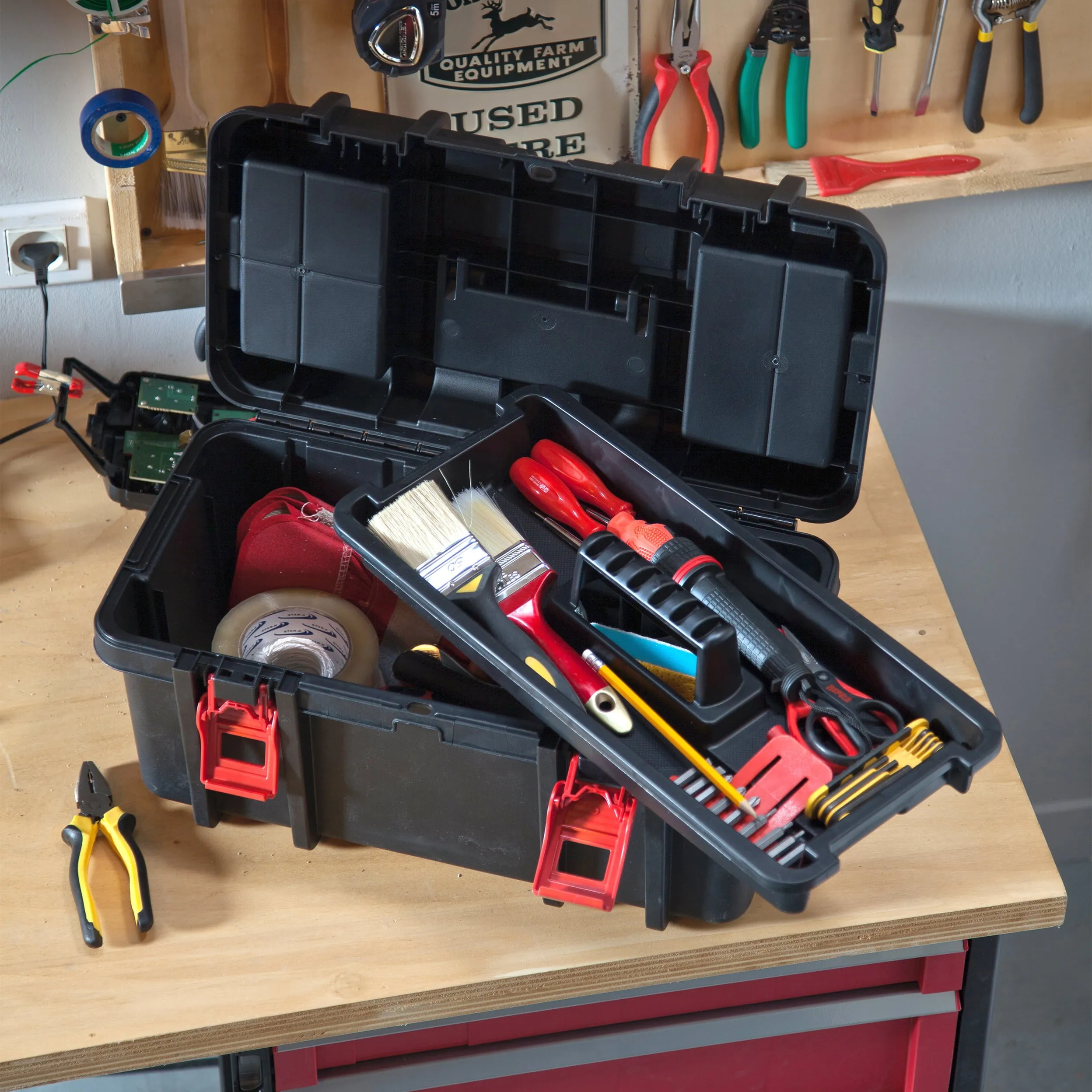 Hyper Tough 16-Inch Toolbox Heavy-Duty Plastic Tool And Hardware Storage Black