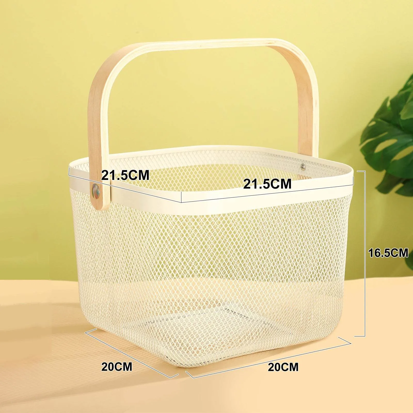Iron Portable Storage Basket Wooden Handle