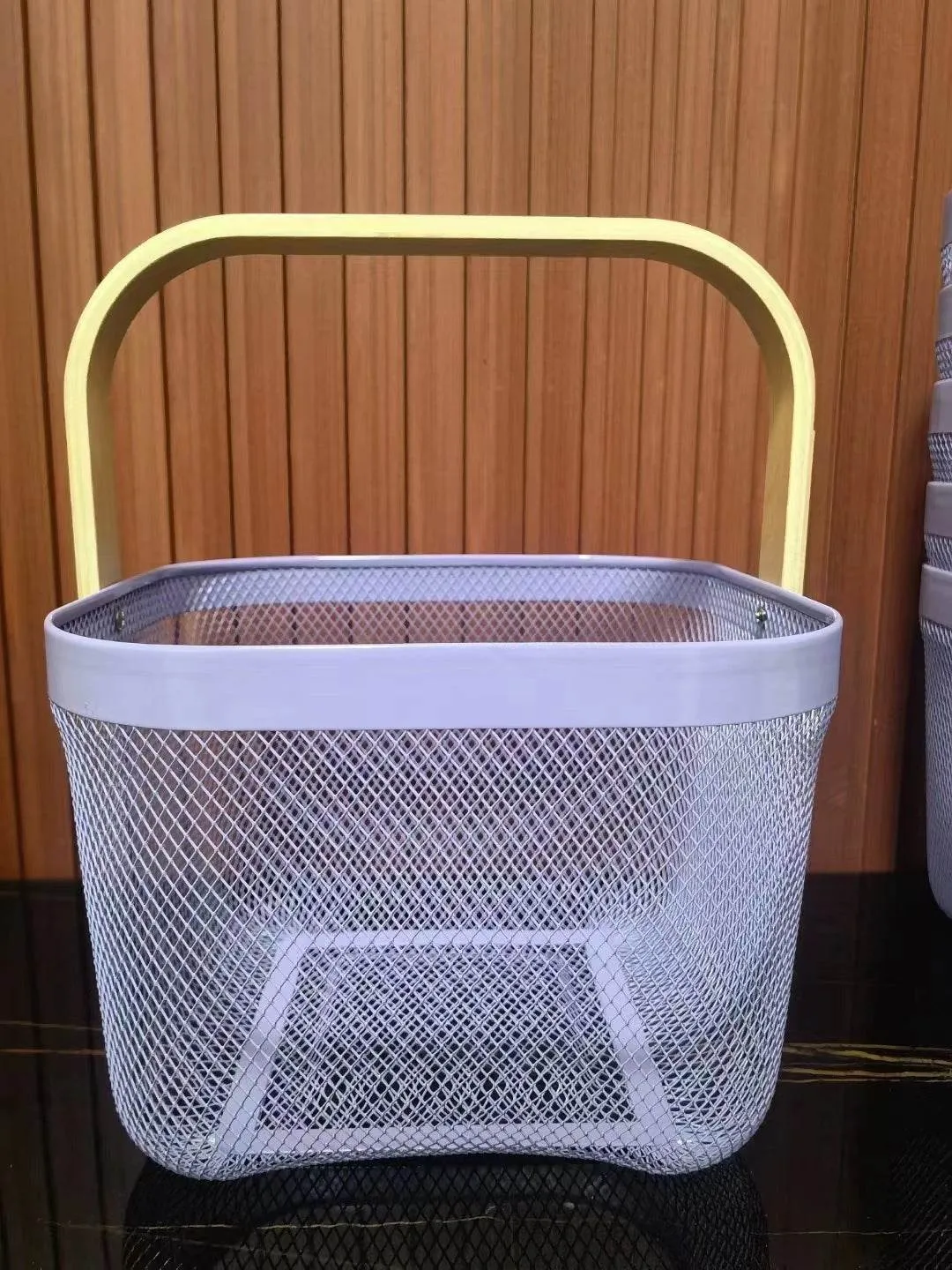 Iron Portable Storage Basket Wooden Handle