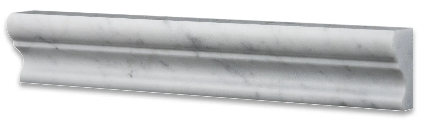 Italian Carrara White Marble Polished 2 X 12 Crown - Mercer Molding Trim - 4" Sample