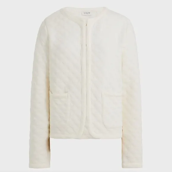 J. CREW Factory Quilted Jacket Coat Ivory Cream Preppy White Sz Medium