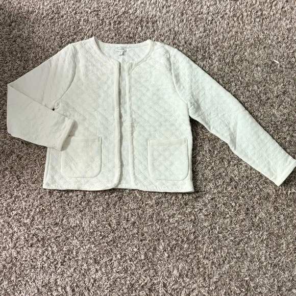 J. CREW Factory Quilted Jacket Coat Ivory Cream Preppy White Sz Medium