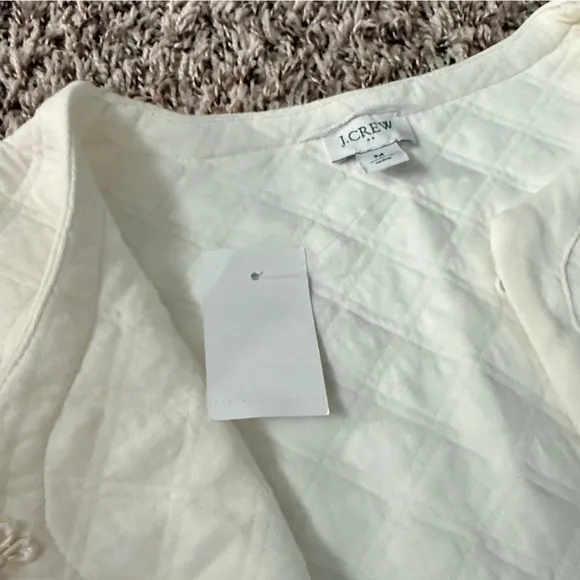 J. CREW Factory Quilted Jacket Coat Ivory Cream Preppy White Sz Medium