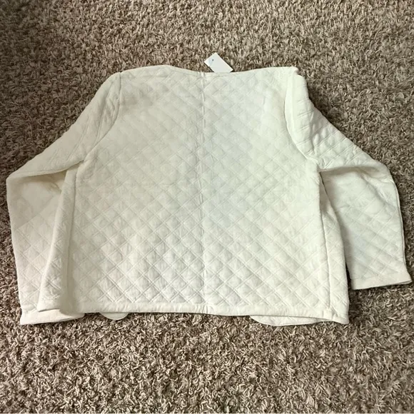 J. CREW Factory Quilted Jacket Coat Ivory Cream Preppy White Sz Medium