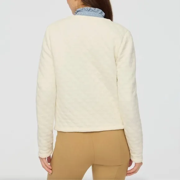 J. CREW Factory Quilted Jacket Coat Ivory Cream Preppy White Sz Medium