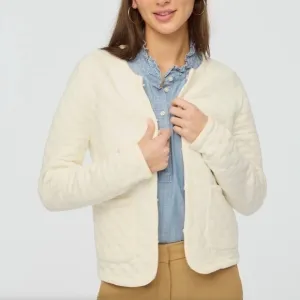 J. CREW Factory Quilted Jacket Coat Ivory Cream Preppy White Sz Medium