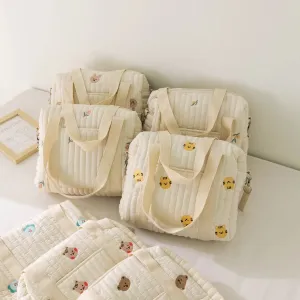 Kawaii Bear Embroidered Baby Diaper Bag 🐻💕 | Stylish Quilted Mummy Messenger Bag for Newborn Care & Stroller Storage 🌈✨
