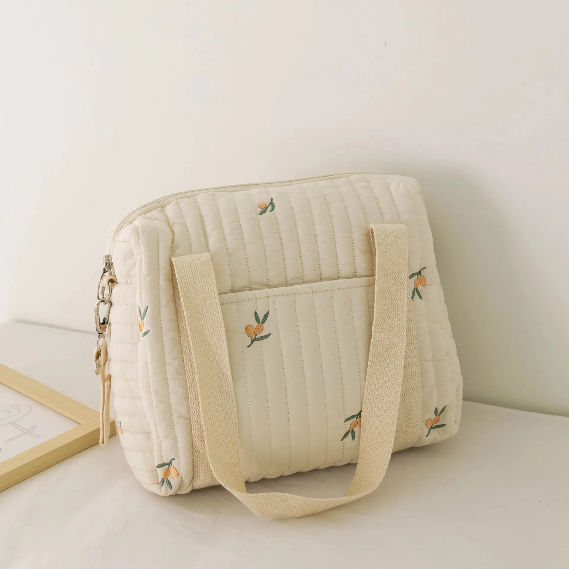 Kawaii Bear Embroidered Baby Diaper Bag 🐻💕 | Stylish Quilted Mummy Messenger Bag for Newborn Care & Stroller Storage 🌈✨