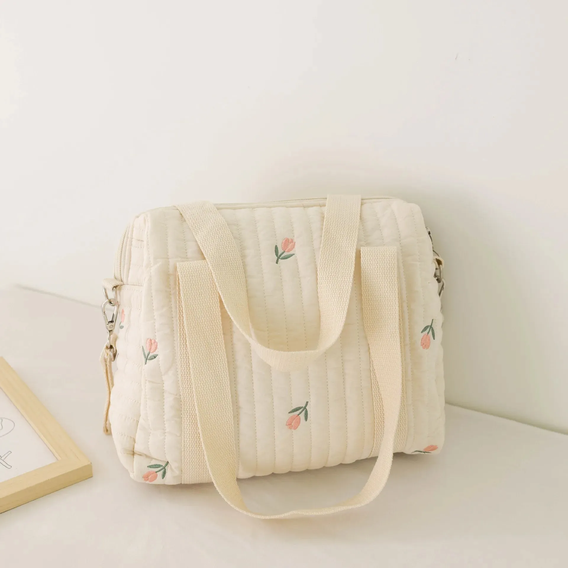 Kawaii Bear Embroidered Baby Diaper Bag 🐻💕 | Stylish Quilted Mummy Messenger Bag for Newborn Care & Stroller Storage 🌈✨
