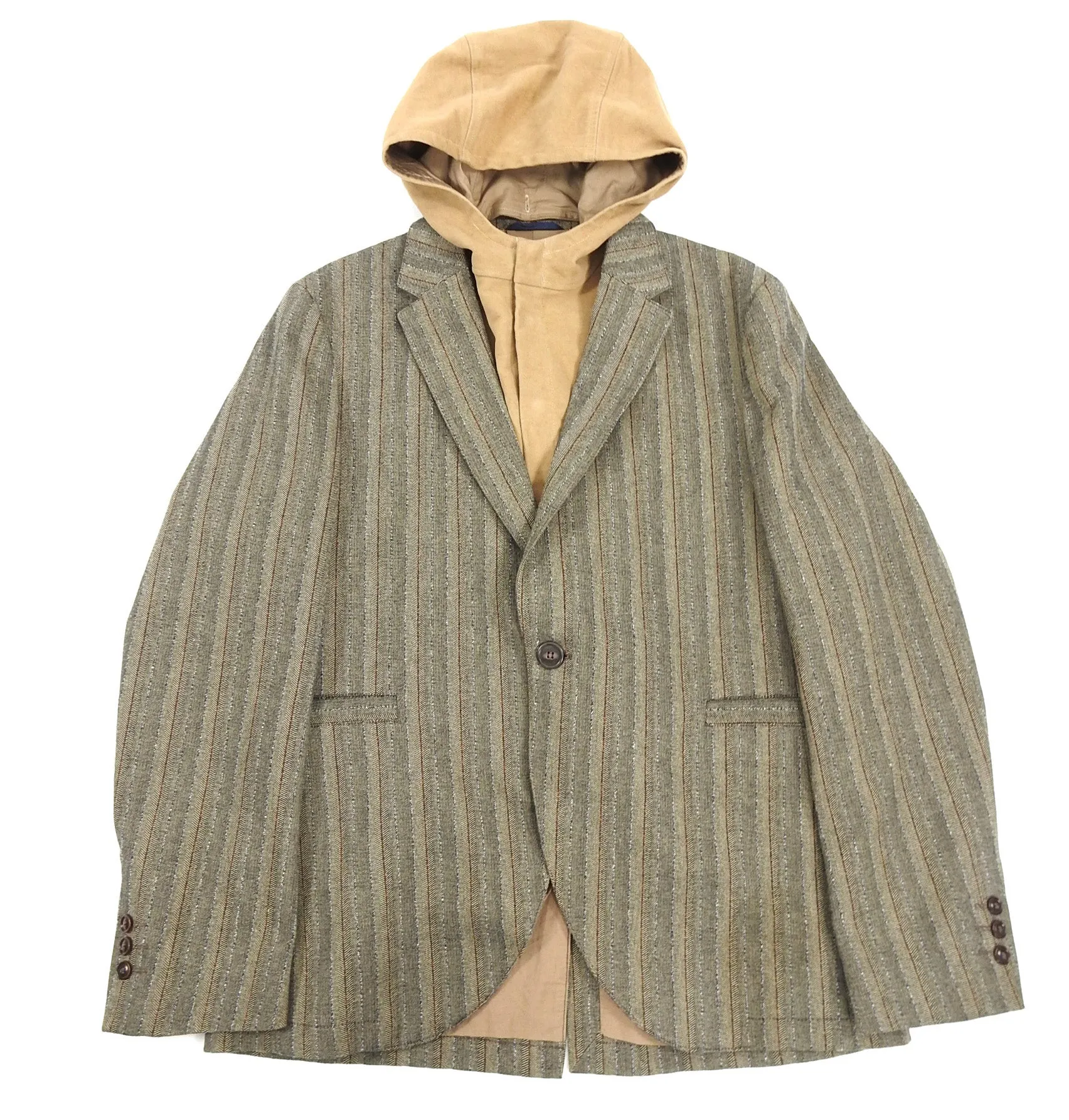 Kenzo Tan Herringbone Blazer with Detachable Hood - XL