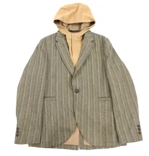 Kenzo Tan Herringbone Blazer with Detachable Hood - XL