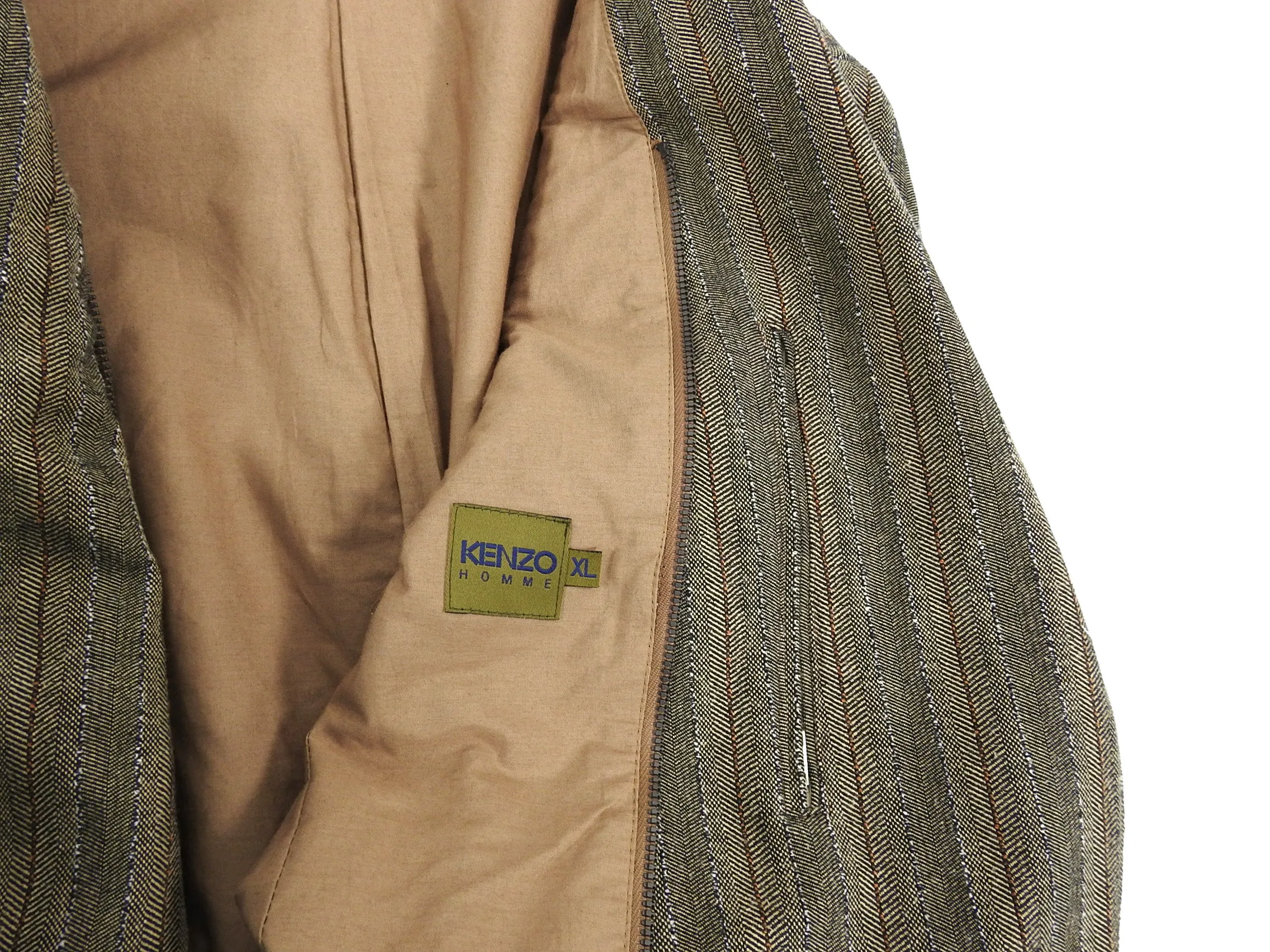 Kenzo Tan Herringbone Blazer with Detachable Hood - XL