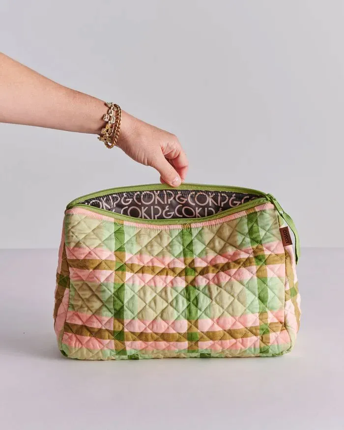 KIP & CO Quilted Cotton Toiletry Purse - Pistachio Tartan