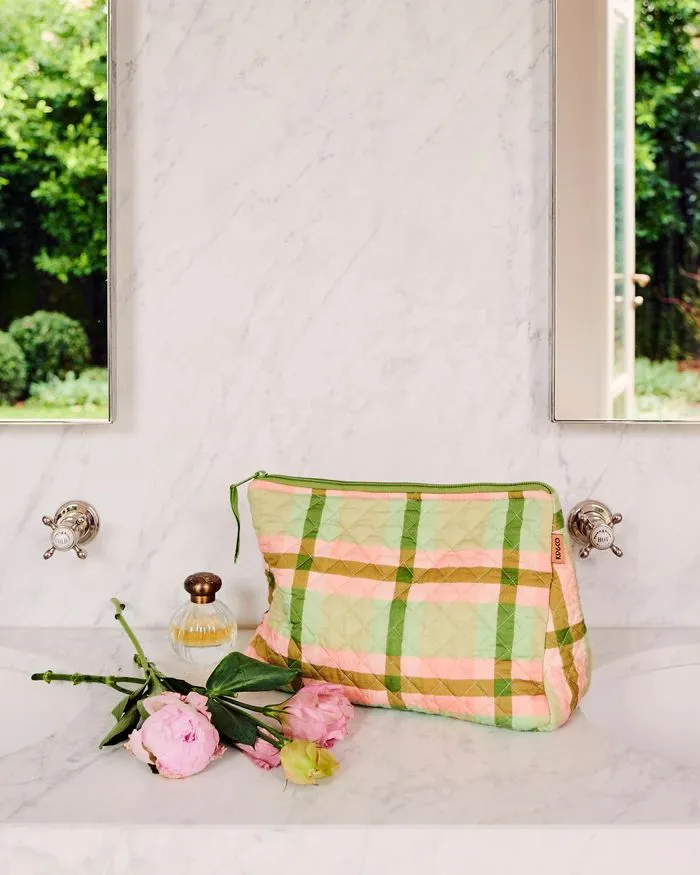 KIP & CO Quilted Cotton Toiletry Purse - Pistachio Tartan