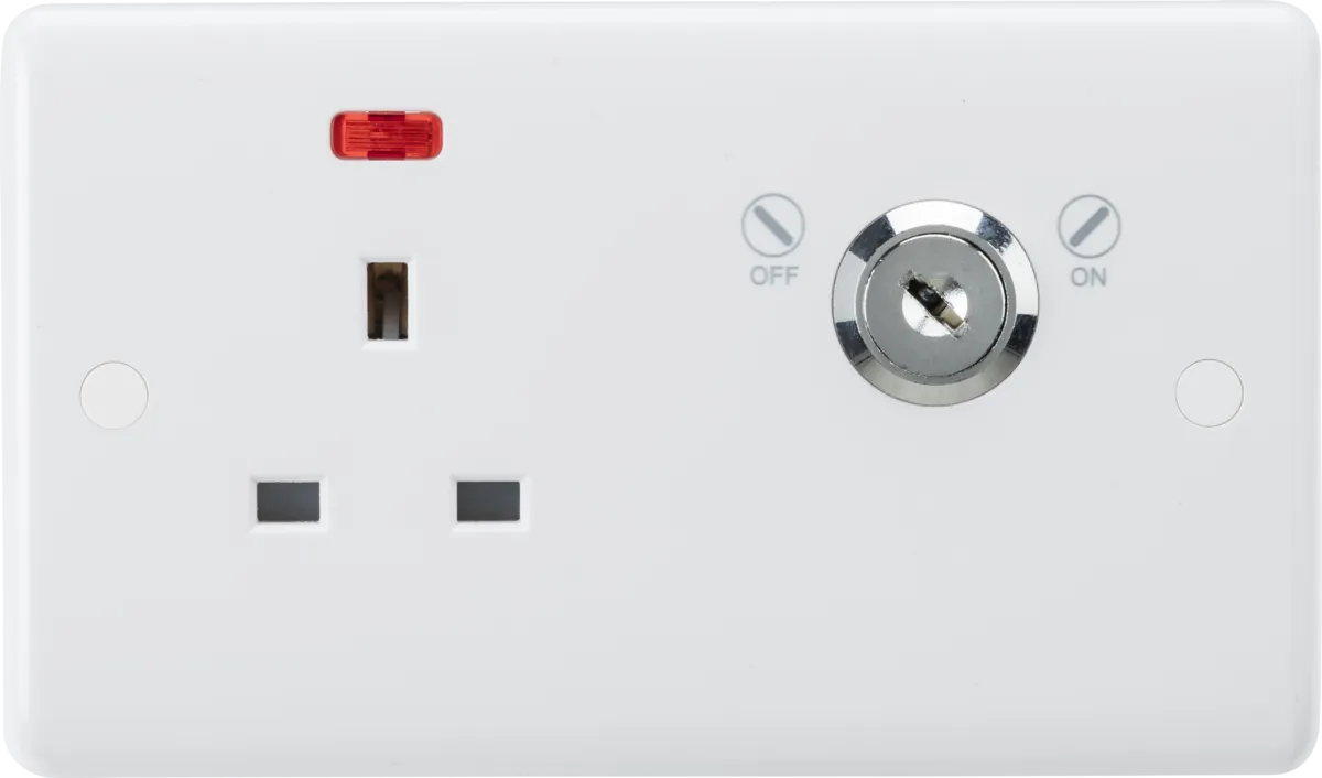 Knightsbridge CU9LOCKN White Curved Edge 13A DP Lockable Socket with Neon