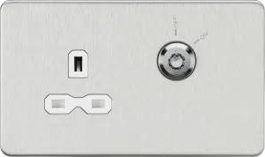 Knightsbridge SFR9LOCKBCW Screwless 13A 1G DP Lockable Socket - Brushed Chrome   White Insert